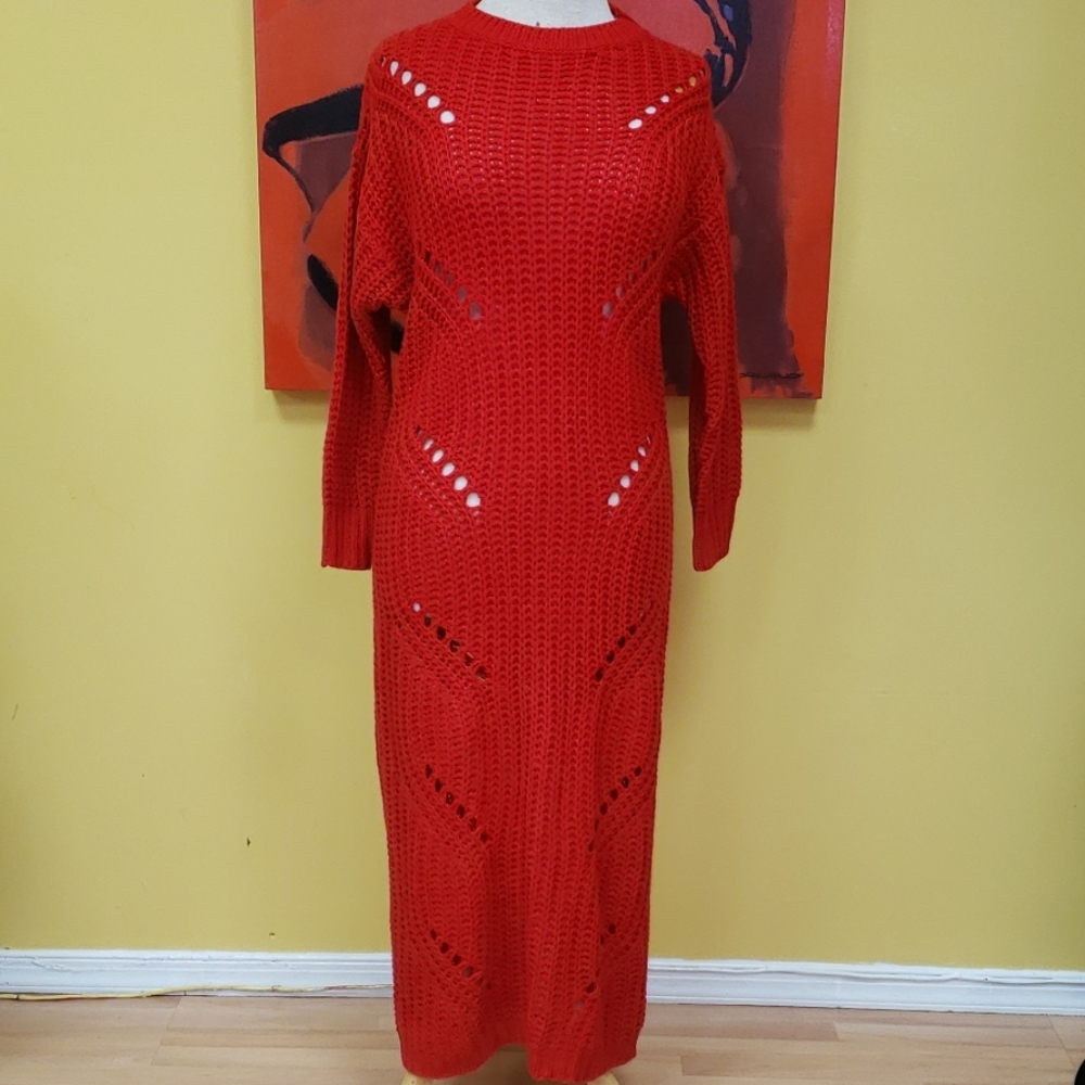 Long red distress sweater size s/m